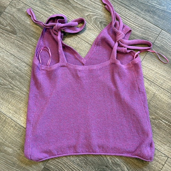 Free People Beach Lavender Cotton Knit Tie-Strap Tank Top V-Neck Small - Picture 5 of 5